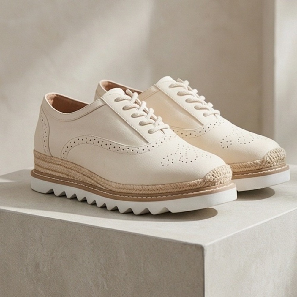 Torrid 10WW Cream Brogue Espadrille Platform Oxfords Womens 40240030